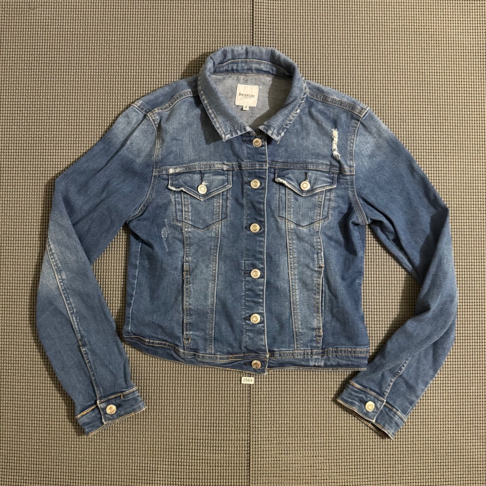 Kensie Jeans Womens Blue Distressed Denim Jacket Size S